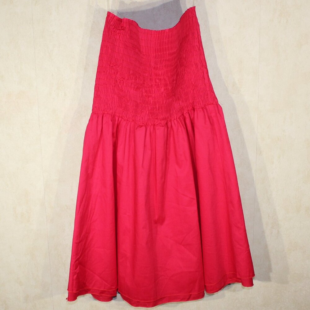 Blue Buttercup Clothing Smocked Mini Poplin Dress Red Strapless - sz L
